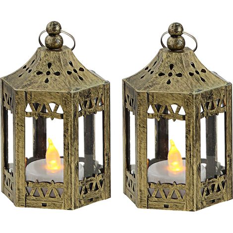 Tischleuchte Lampe Laterne Dekorleuchte Beistelllampe Wohnzimmer, altgoldfarben klar, 1x LED 0,2W 3000K, DxH 6,2x11 cm, 2er Set