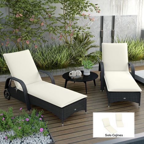 Lot 2 coussins chaises longues jardin protection UV crème résistant éclaboussures 193x58x6 cm (1/4)