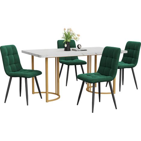 ELVMI Ensemble Table et Chaises avec 1 Table a Manger et 4 Chaises, MDF, Metal et Velours, Blanc (1/5)
