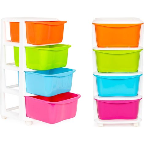 Organizador de almacenamiento con 4 cajones de plástico extraíbles.