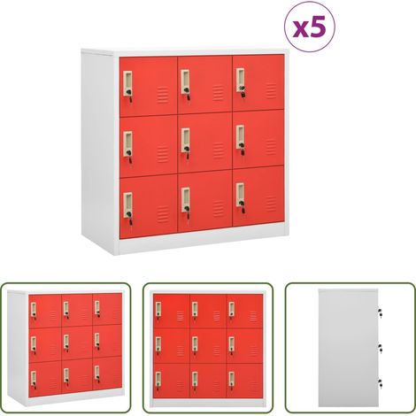 vidaXL Rangement bureau - Armoires à casiers 5 pcs Gris clair et rouge 90x45x92,5cm Acier (1/5)