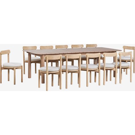 Set de mesa rectangular 250-310x105 cm extensible Duala y 12 sillas de comedor en madera de acacia Nualis SKLUM       