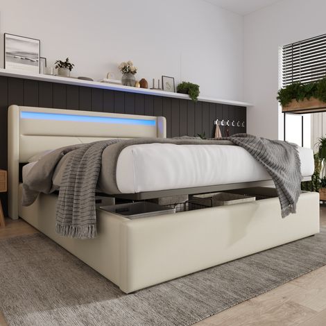 CHICFURN Letto contenitore 160x200 cm in PU bianco con LED, senza materasso (1/5)