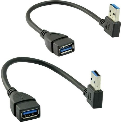 Lot de 2 câbles prolongateurs USB 3.0 de 20 cm avec connecteurs coudés gauche et droite, transmission rapide des données (1/2)