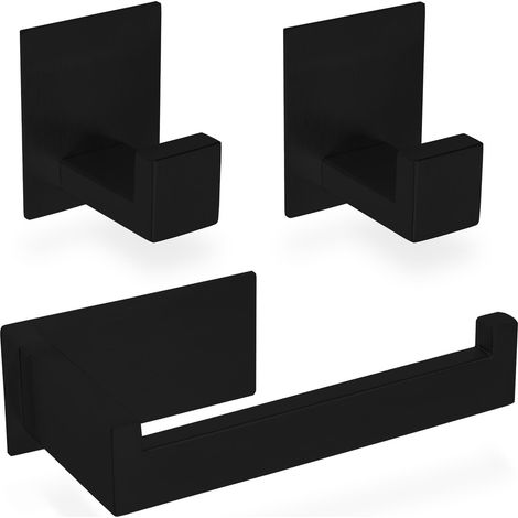 1x Toilettenpapierhalter + 2x Handtuchhaken Badezimmerset selbstklebend Schwarz