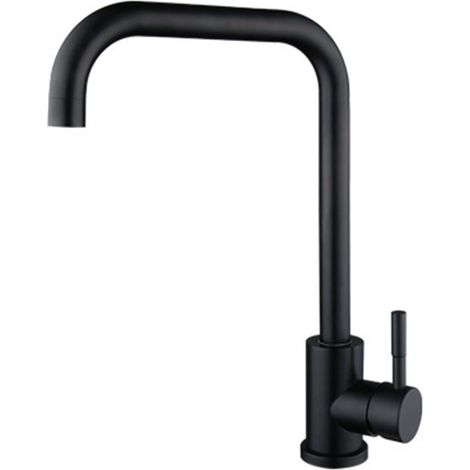 Mitigeur de cuisine noir en acier inoxydable – Bec en U – Design moderne – Robinet de salle de bain et cuisine – Finition élégante (1/5)