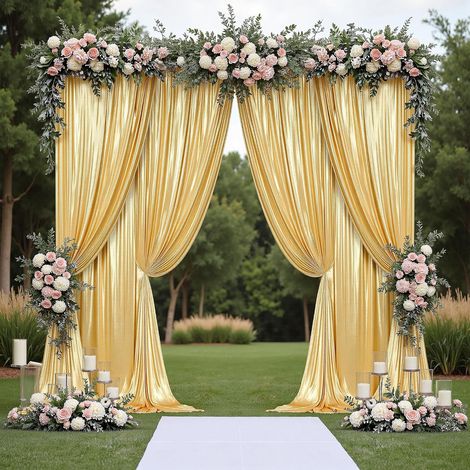 6x3m Rideau à paillettes doré – Lot de 4 rideaux de 1,5x3M sans plis, rideaux en tissu scintillant pour décoration de mariage, anniversaire, séance photo, bal de fin d'année (1/5)