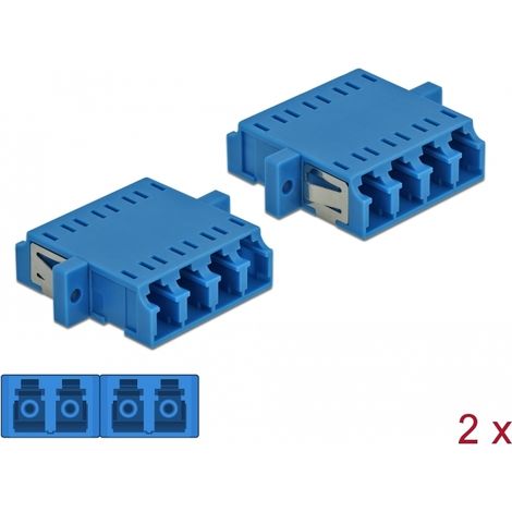 Delock Acoplador de Fibra Ãptica LC Quad hembra a LC Quad hembra Monomodo 2 piezas azul