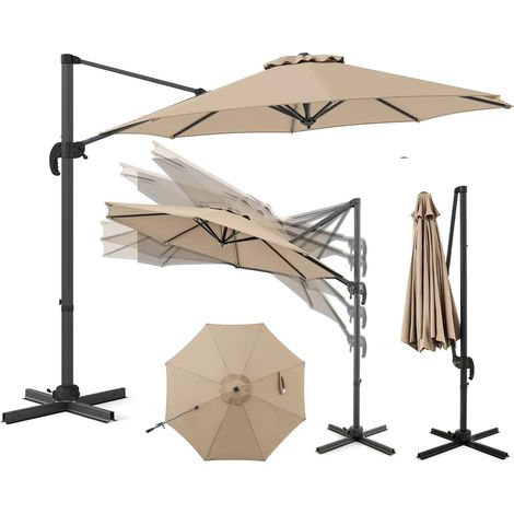 Parasol déporté inclinable 360° 294 cm – extérieur beige