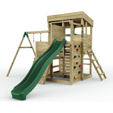 Rebo 2 Tier XL Lookout Tower Playhouse with Swing and Monkey Bars