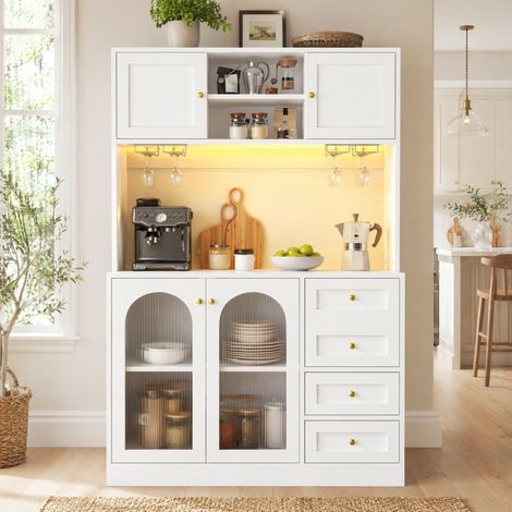 Credenza contenitore 120 x 40 x 188 cm con LED, 4 porte, bianco DESVIAE (1/5)
