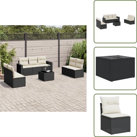 Salon de jardin 8 pcs avec coussins noir résine tressée - Ensemble Salon De Jardin - Meuble De Jardin - Canapé D'extérieur - Résine Tressée - Rotin Synthétique (1/5)
