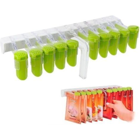 Lntyq Etagere a Epices Murale, Presentoir a Epice Sans Perçage Support Epices Cuisine Suspendue Pour Paquets d'épices Avec 10 Clips De Fermeture, Pivotant Trois Sorties Organisateur d'étagère (1/5)