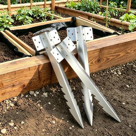 Packung mit 10 kleinen, robusten Stützen für gezahnte Gartenschwellen, geeignet für erhöhte Holzbeete, Gehwege und Wegränder.