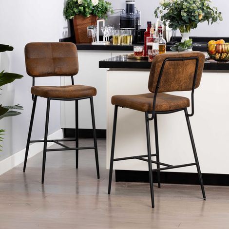 Lot de 2 chaises de bar 68 cm en tissu suédine marron - PIDEA (1/5)