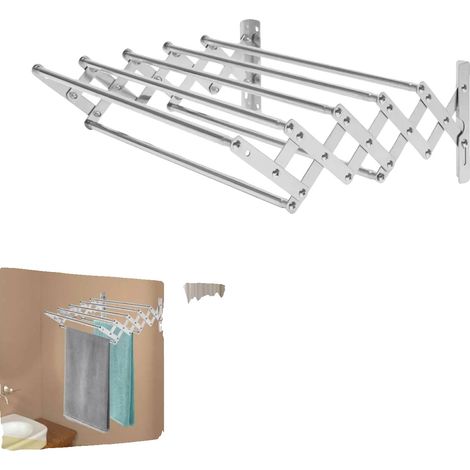Toallero retráctil, dimensiones ajustables, material impermeable, color plata. (1/2)