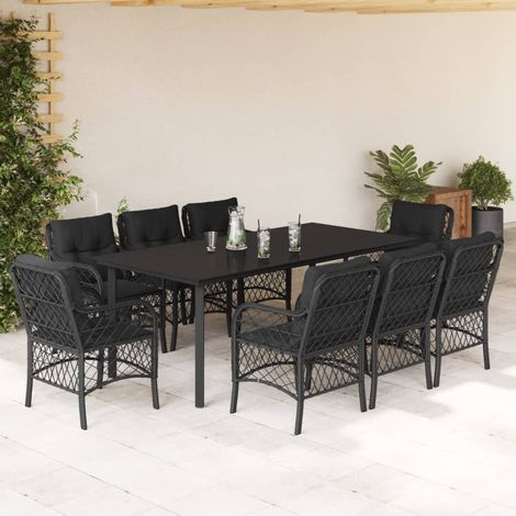 9-tlg. Garten-Essgruppe mit Kissen Schwarz Poly Rattan vidaXL (1/5)