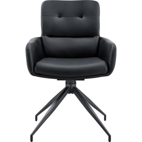 Set tavolo da pranzo rotondo in vetro temperato nero con 4 sedie girevoli in PU (1/5)