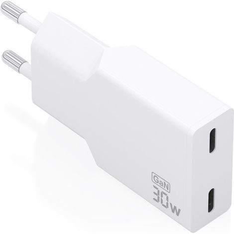 Cargador de pared gan aisens a110-1003/ 2xusb tipo-c/ 30w/ blanco