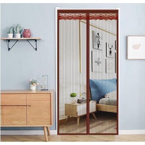 Moustiquaire Porte Fenetre Aimantée Magnetique, Rideaux Anti Mouches pour Porte, Rideaux Toile Insect Ecran, Moustiquaire Baie Vitree Coulissante, Magnétique Moustique Sans Perçage,Brun 140x220cm (1/3)