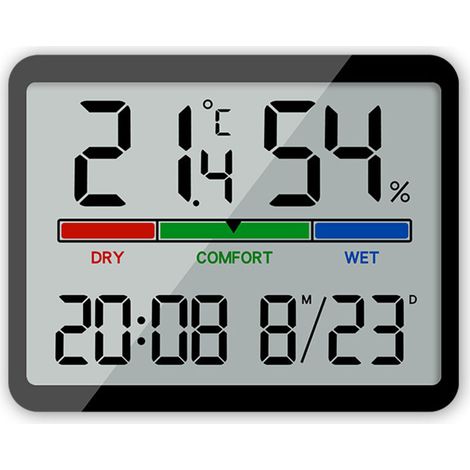Termometro igrometro da interni, monitor di temperatura e umidità, igrometro digitale ad alta precisione, termometro digitale LCD con orologio e data, commutabile tra ℃ e ℉ (nero) (1/4)