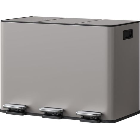 Pedal Bin - 3x15L - Quiet Grey, Stainless Steel - for Kitchen, Bathroom, Office (1/5)