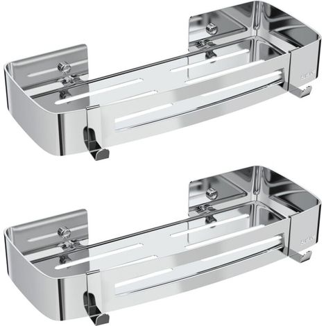 Porte-savon rectangulaire pour douche, sans perçage, en acier inoxydable - lot de 2, argenté (1/4)