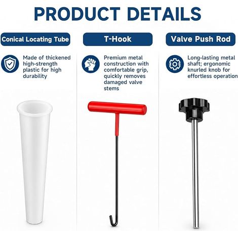 Kit Reparation Pneu Voiture, Extracteur Valve Pneu Demonte Obus Valve Pneu Voiture, Kit Réparation Démontage Obus Calve avec Outil Biellette Direction pour Moto (1/4)