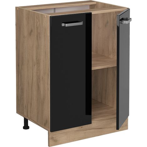 Mobiletto base cucina R-Line, Nero lucido, 60 cm senza piano di lavoro, Vicco (1/4)