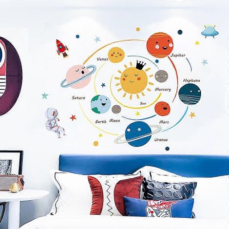 Stickers muraux style système solaire pour chambres d'enfants, espace, planètes, Terre, décoration scolaire (1/2)