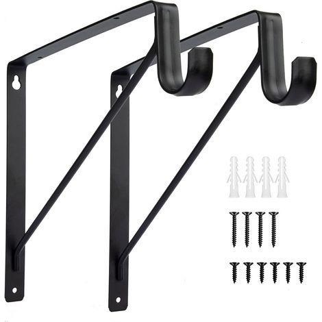 Lot de 2 supports d'étagère robustes pour tringle de placard avec support, noir (1/5)