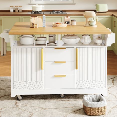 Isla de cocina multifunción 120 x 40 x 95 cm en MDF blanco, móvil y con almacenaje - CHICFURN (1/5)