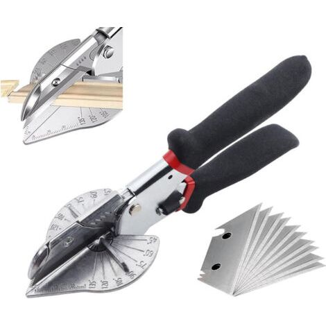 QORVA-Cisaille à Onglet à Angle 45 ° -135 °, Ciseaux à Goulotte Multifonction, pour Couper des Tuyaux en PVC,avec 10 Lames de Rechange