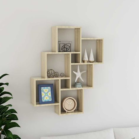 Étagère cube murale Étagère de Rangement - Meuble de rangement Chêne sonoma 78x15x93 cm Aggloméré BV790306 - BonneVie (1/5)