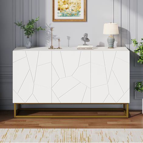 MEUBLIV Credenza 130 cm bianca e dorata – 3 ante, finitura lucida (1/5)