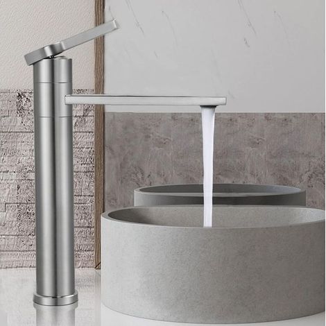 Robinet lavabo haut pivotant 360° – Mitigeur à levier unique – Acier inoxydable 304 – Finition matte brossé – Facile à installer (1/5)
