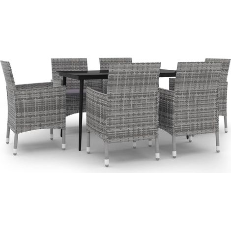 Maison Exclusive - 7-tlg. Garten-Essgruppe mit Auflagen Poly Ratt
