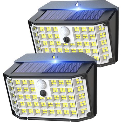 Lampes solaires d'extérieur 176 LED avec réflecteur, lampes à détecteur de mouvement, appliques murales étanches IP65 avec 3 modes de fonctionnement et grand angle de 270° pour clôture, cour, porte, p (1/5)