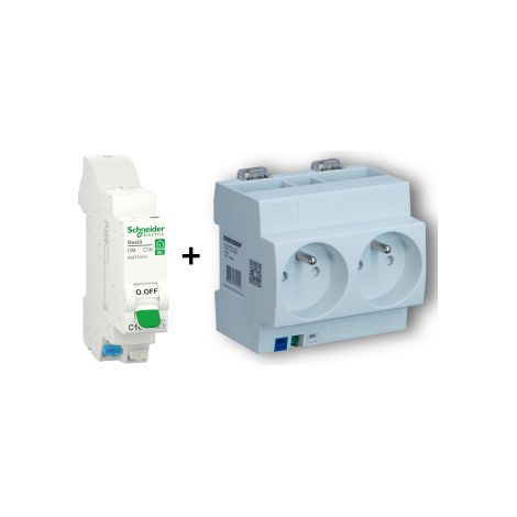 Schneider - LOT - 2xPC 2P+T Modulaire pru00e9cu00e2blu00e9 DIGITAL + disjoncteur 16A XE - 04564+R9EFC616 (1/3)