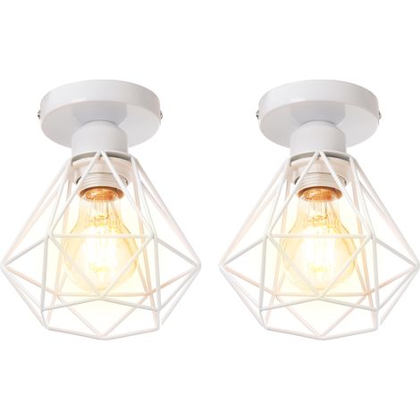Lampe de Plafond 16cm Plafonnier Cage Diamant en Métal Luminaire pour Chambre Couloir Salon Blanc - 2 Pack (1/5)