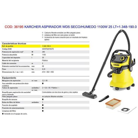 depósito aspirador 25l 1100w amarillo - 13481900 - karcher -