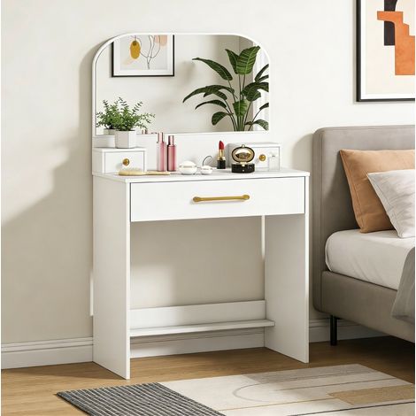 Tavolo da trucco con specchio, compatto, 3 cassetti, bianco HAVRYA (1/5)