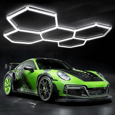 Plafonnier LED Hexagonal 192W Luminaire Garage LED en nid d'abeille 5 Hex 6500K Plafonnier d'Atelier LED Déformable Hexagon Garage Lumière LED pour Garage, Atelier, Entrepôt, Salle de Sport (1/5)