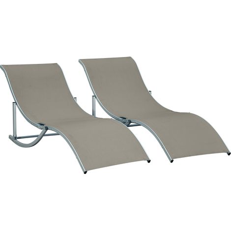 Set 2 Lettini Prendisole Pieghevoli 61x165x63 cm in Alluminio e Textilene Argento e Grigio Chairo (1/5)
