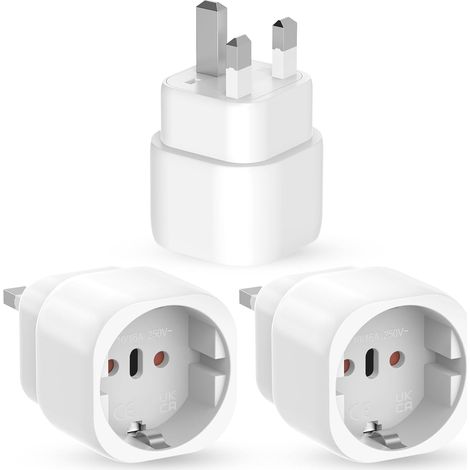 3 Pièces Adaptateur Prise Anglaise, Prise Anglaise Adaptateur Francais, Adaptateur de Voyage France vers UK, Adaptateur Voyage pour Irlande, Angleterre, Ecosse, Dubaï, Malte, Adaptateur Type G (Blanc) (1/5)
