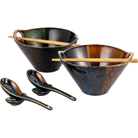 Ensemble bols ramen japonais traditionnels 8 pièces noir marron