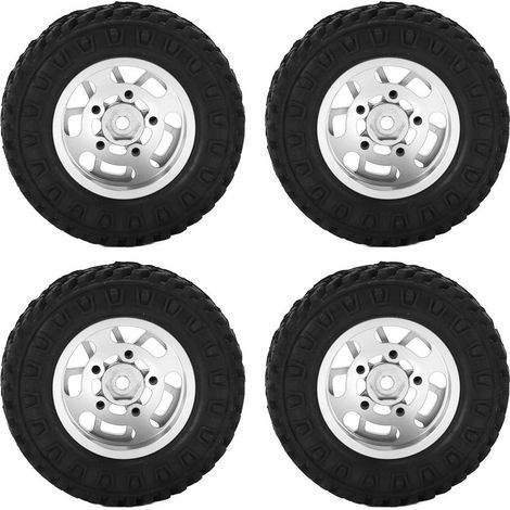 4 pièces Jante en métal 7mm Pneu caoutchouc pour AXIAL SCX24 1/24 Voiture RC Accessoires de rechange Argent (1/5)