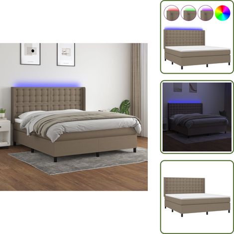 The Living Store Boxspringbett mit Matratze & LED Taupe 160x200 cm Stoff - Boxspringbett - Doppelbett - Lattenrost - Bettauflage - LED Beleuchtung (1/5)