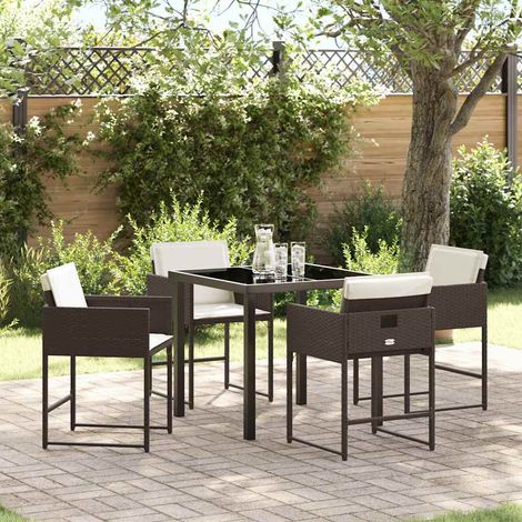 Ensemble de salle à manger pour jardin 5 pcs-Salon de jardin Marron polyrotin 870780 (1/5)