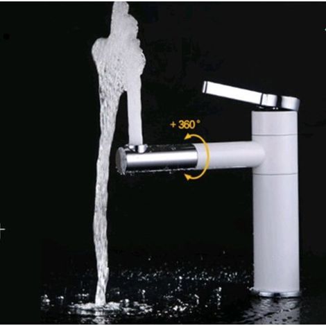 Single-hole brass tap, white painted, 360-degree swivel, for hot and cold water, for bathroom sinks and basins – discreet tap painted white
